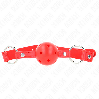 KINK - BOLA RESPIRÁVEL 4 CM GAG COM REBITE DUPLO MODELO 1 VERMELHO 62,5 x 2,5 CM AJUSTÁVEL 42-58 CM