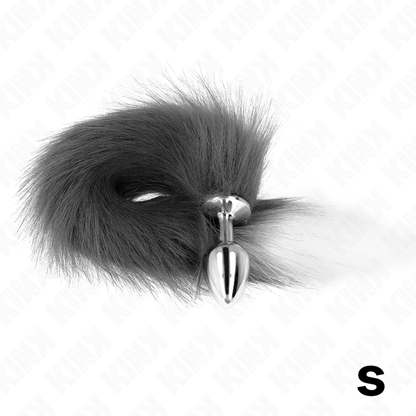 KINK - PLUG ANAL TAMANHO S 7 X 3 CM COM RABO SINTÉTICO 40 CM CINZA E BRANCO