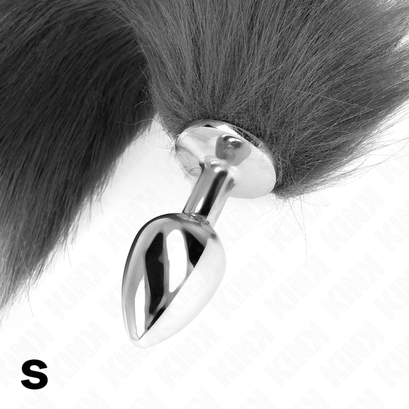 KINK - PLUG ANAL TAMANHO S 7 X 3 CM COM RABO SINTÉTICO 40 CM CINZA E BRANCO