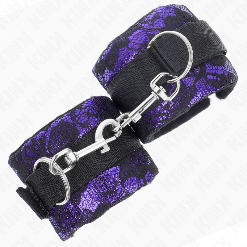 KINK - RESTRIÇÕES DE PULSO CURTAS DE VELUDO E FIXAÇÃO DE NYLON ROXO / PRETO 23 X 6,5 CM