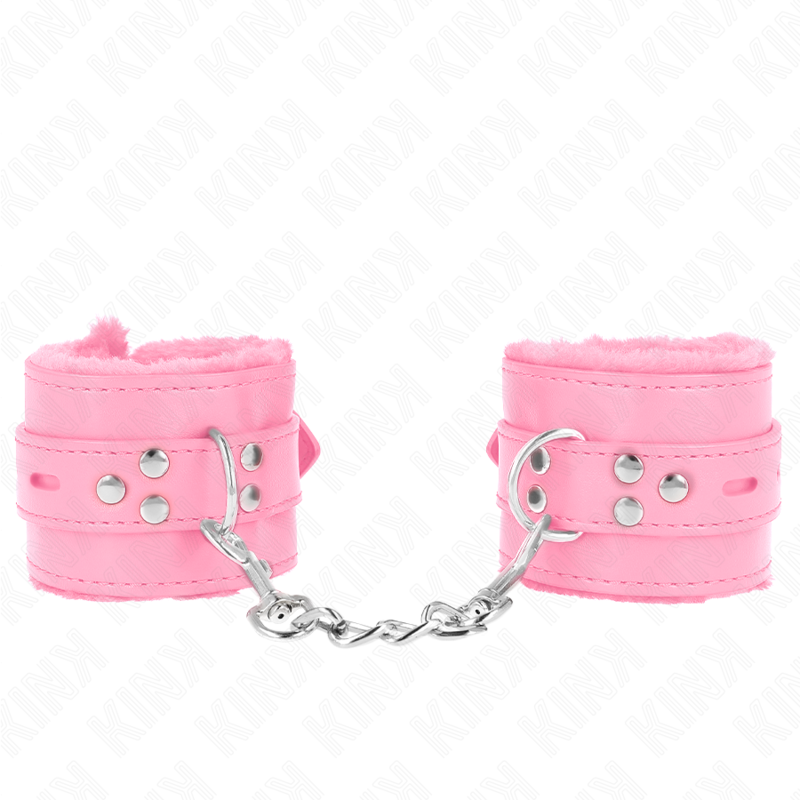 KINK - RESTRIÇÕES DE PULSO FORRADAS DE PELE COM FUROS QUADRADOS CINTO ROSA E ROSA AJUSTÁVEL 17-29 CM X 6 CM