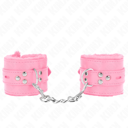 KINK - RESTRIÇÕES DE PULSO FORRADAS DE PELE COM FUROS QUADRADOS CINTO ROSA E ROSA AJUSTÁVEL 17-29 CM X 6 CM