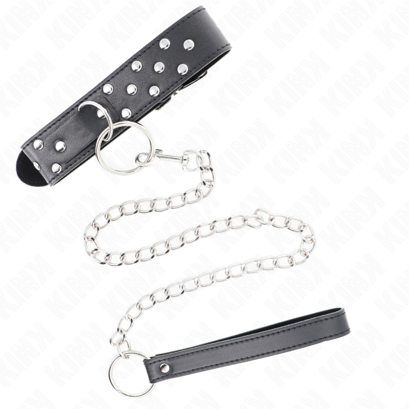 KINK - COLAR COM ALÇA DE REBITE DE ANEL COM CINTO 65 CM PRETO AJUSTÁVEL 36-50 CM X 3,8 CM