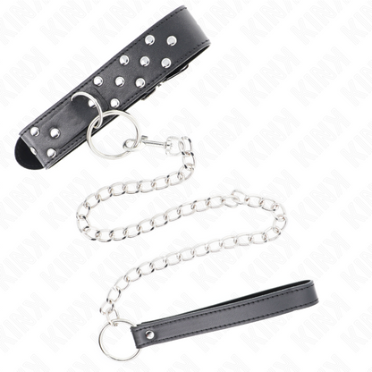 KINK - COLAR COM ALÇA DE REBITE DE ANEL COM CINTO 65 CM PRETO AJUSTÁVEL 36-50 CM X 3,8 CM