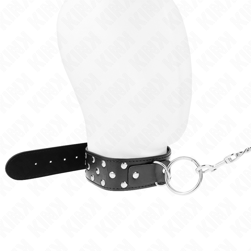 KINK - COLAR COM ALÇA DE REBITE DE ANEL COM CINTO 65 CM PRETO AJUSTÁVEL 36-50 CM X 3,8 CM