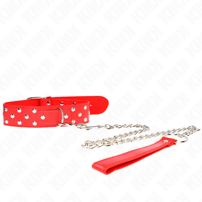 KINK - COLAR COM ALÇA DE REBITE DE ANEL COM CINTO 65 CM VERMELHO AJUSTÁVEL 36-50 CM X 3,8 CM