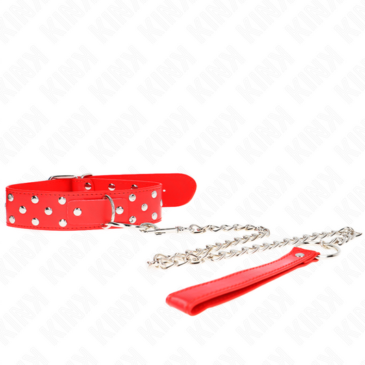 KINK - COLAR COM ALÇA DE REBITE DE ANEL COM CINTO 65 CM VERMELHO AJUSTÁVEL 36-50 CM X 3,8 CM