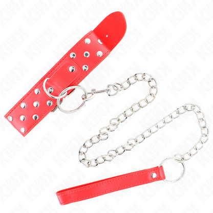 KINK - COLAR COM ALÇA DE REBITE DE ANEL COM CINTO 65 CM VERMELHO AJUSTÁVEL 36-50 CM X 3,8 CM