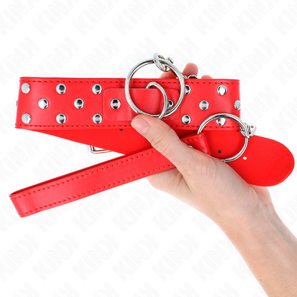 KINK - COLAR COM ALÇA DE REBITE DE ANEL COM CINTO 65 CM VERMELHO AJUSTÁVEL 36-50 CM X 3,8 CM