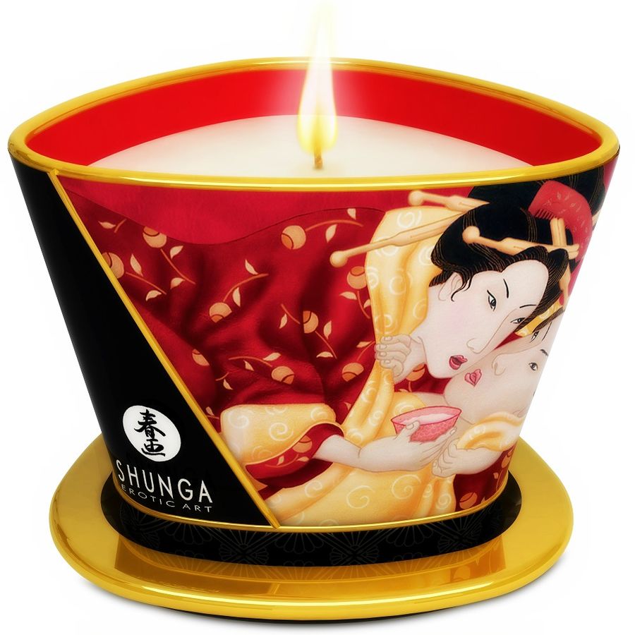 SHUNGA - MINI CARESS BY CANDELIGHT VELA DE MASSAGEM MORANGOS E CAVA 170 ML