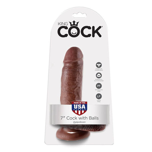 KING COCK - 7 DILDO MARROM COM BOLAS 17,8 CM