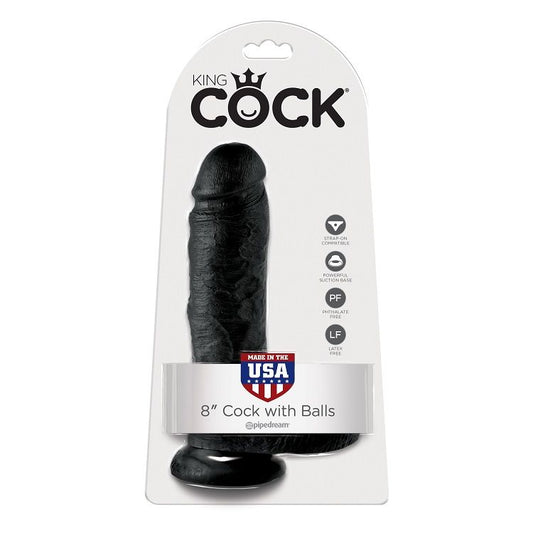 KING COCK - 8 DILDO PRETO COM BOLAS 20,3 CM