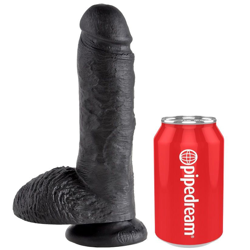 KING COCK - 8 DILDO PRETO COM BOLAS 20,3 CM