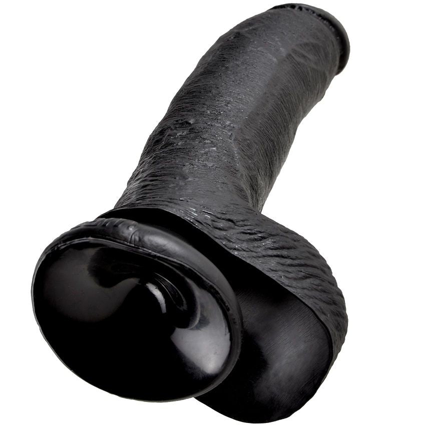 KING COCK - 9 DILDO PRETO COM BOLAS 22,9 CM