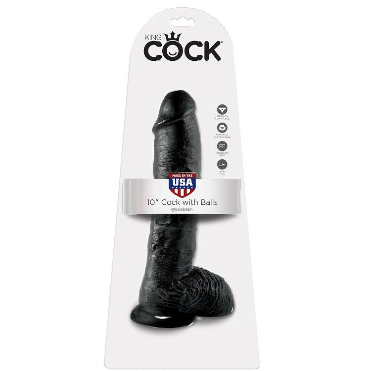 KING COCK - 10 DILDO PRETO COM BOLAS 25,4 CM
