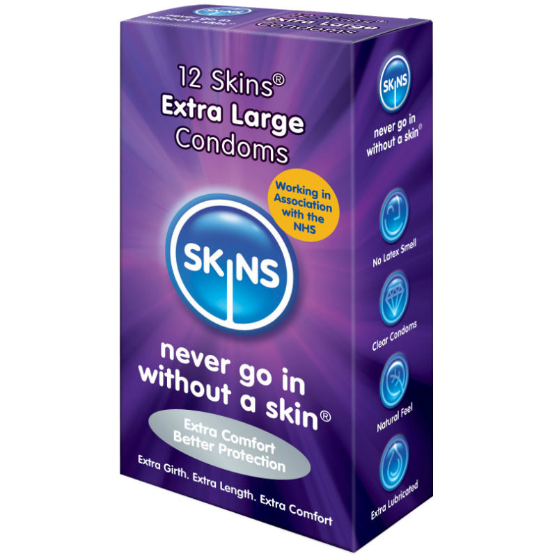 SKINS - PRESERVATIVO EXTRA GRANDE PACOTE COM 12