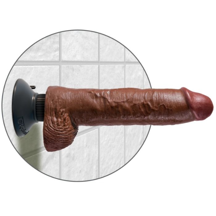 KING COCK - 25,5 CM GALO VIBRANTE COM BOLAS MARROM