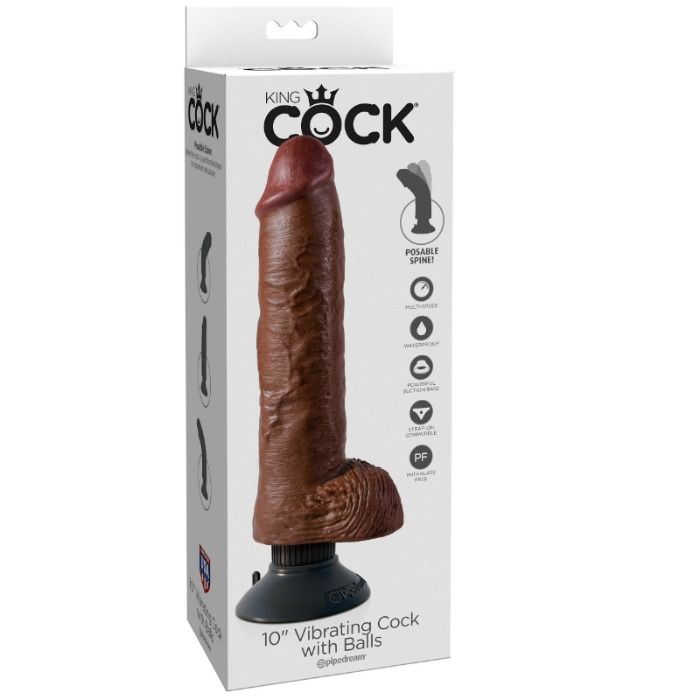 KING COCK - 25,5 CM GALO VIBRANTE COM BOLAS MARROM