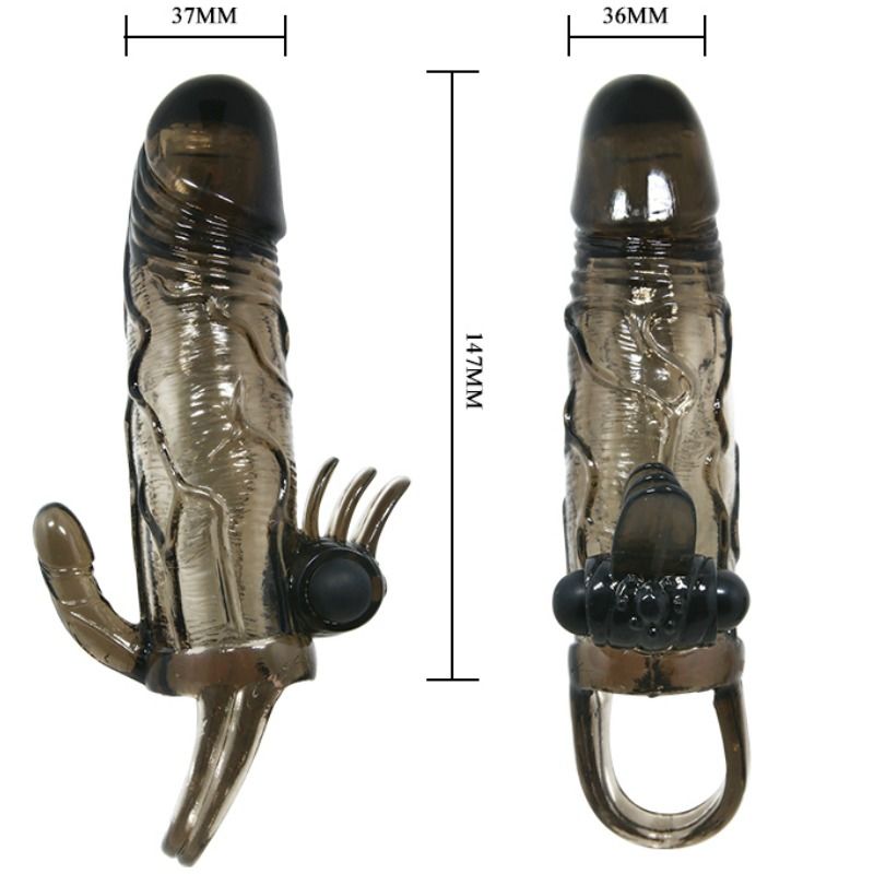 BAILE - BRAVE MAN PENISABDECKUNG MIT KLITORIS- UND ANALSTIMULATION DOPPELKUGEL SCHWARZ 16,5 CM