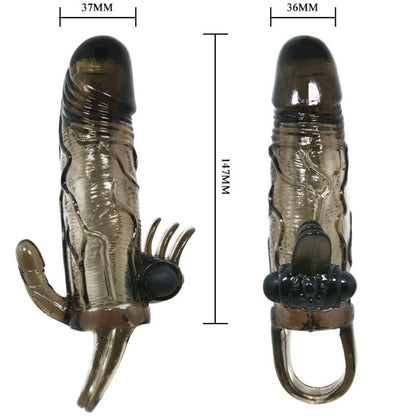 BAILE - BRAVE MAN PENISABDECKUNG MIT KLITORIS- UND ANALSTIMULATION DOPPELKUGEL SCHWARZ 16,5 CM