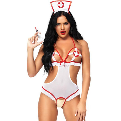 LEG AVENUE - NURSE OPEN CROTHLESS TEDDY TAMANHO ÚNICO