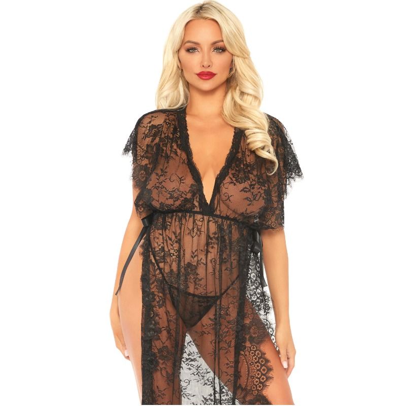 LEG AVENUE - CONJUNTO DE 2 PEÇAS ROBE DE RENDA E TANGA S/M