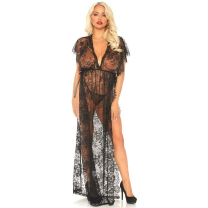 LEG AVENUE - CONJUNTO DE 2 PEÇAS ROBE DE RENDA E TANGA S/M