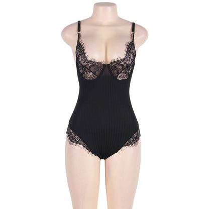 SUBBLIME - QUEEN PLUS TEDDY COM TRANSPARENTES E FRANJAS PRETO