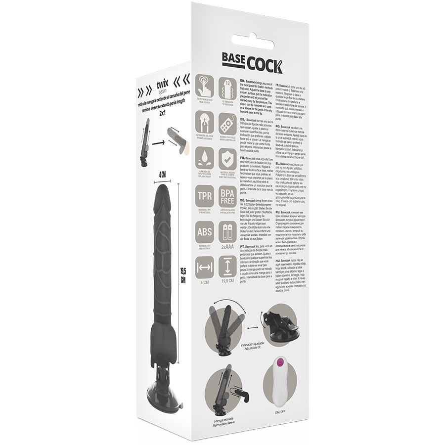 BASECOCK - VIBRADOR REALISTA CONTROLE REMOTO NATURAL COM TESTÍCULOS 19,5 CM -O- 4 CM