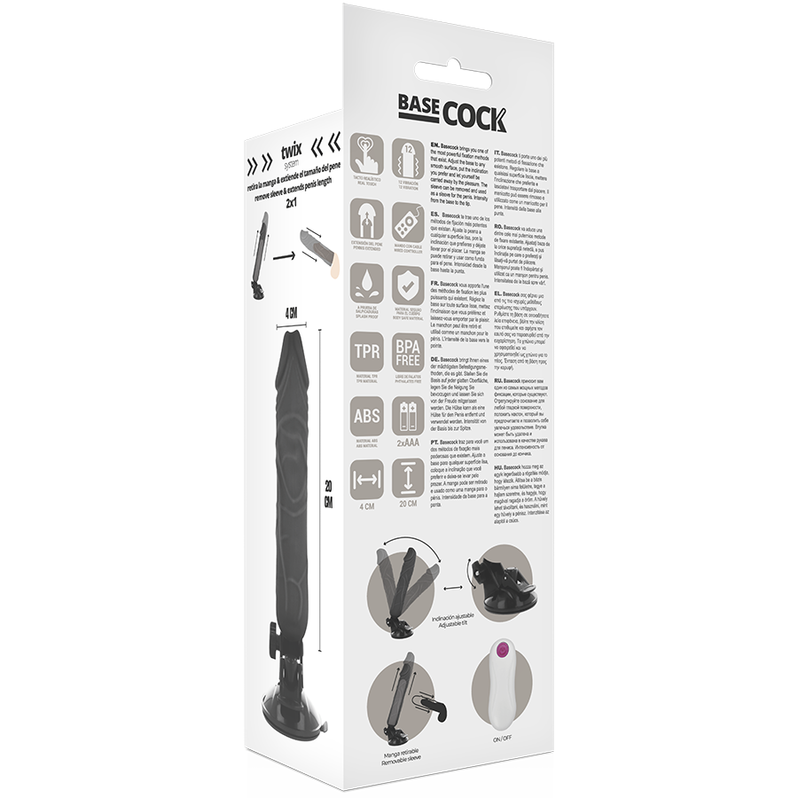 BASECOCK - VIBRADOR REALISTA CONTROLE REMOTO CARNE 20 CM -O- 4 CM
