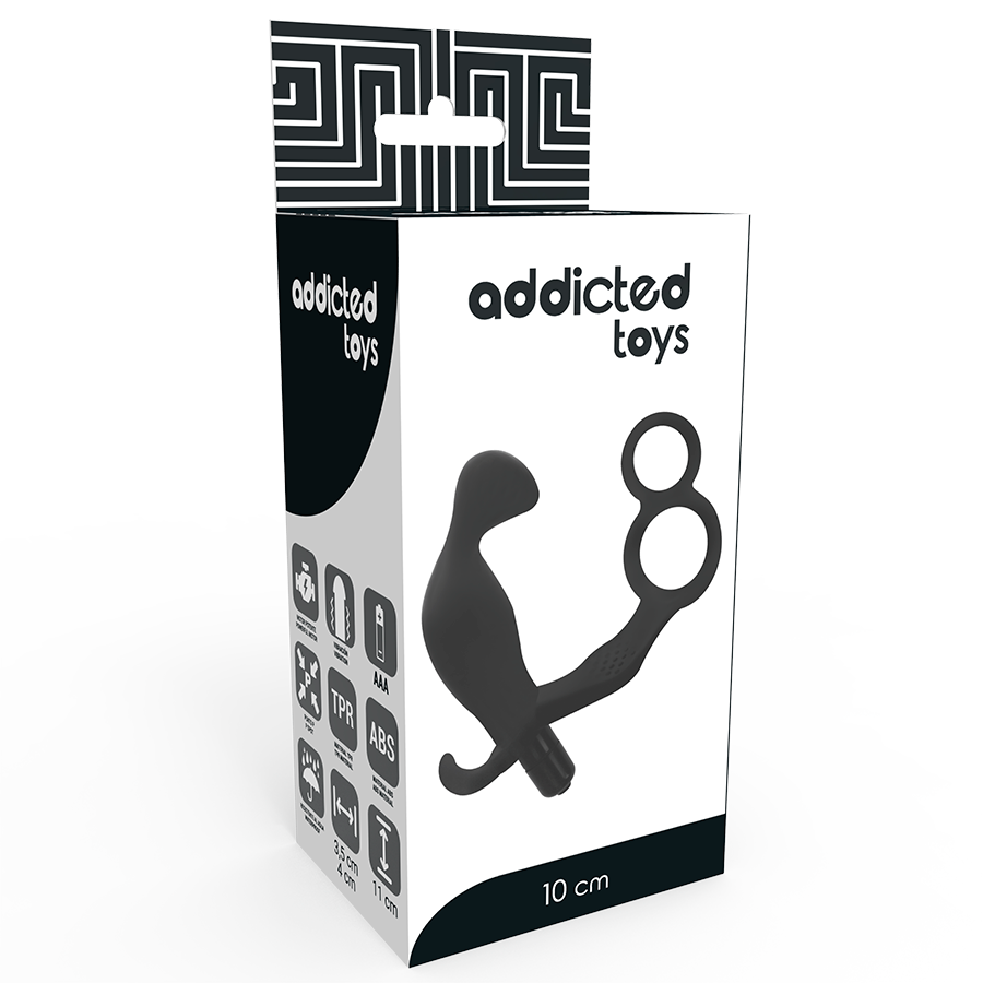 ADDICTED TOYS - ANAL PLUG MIT DOPPELTEM PENISRING UND HODEN SCHWARZ