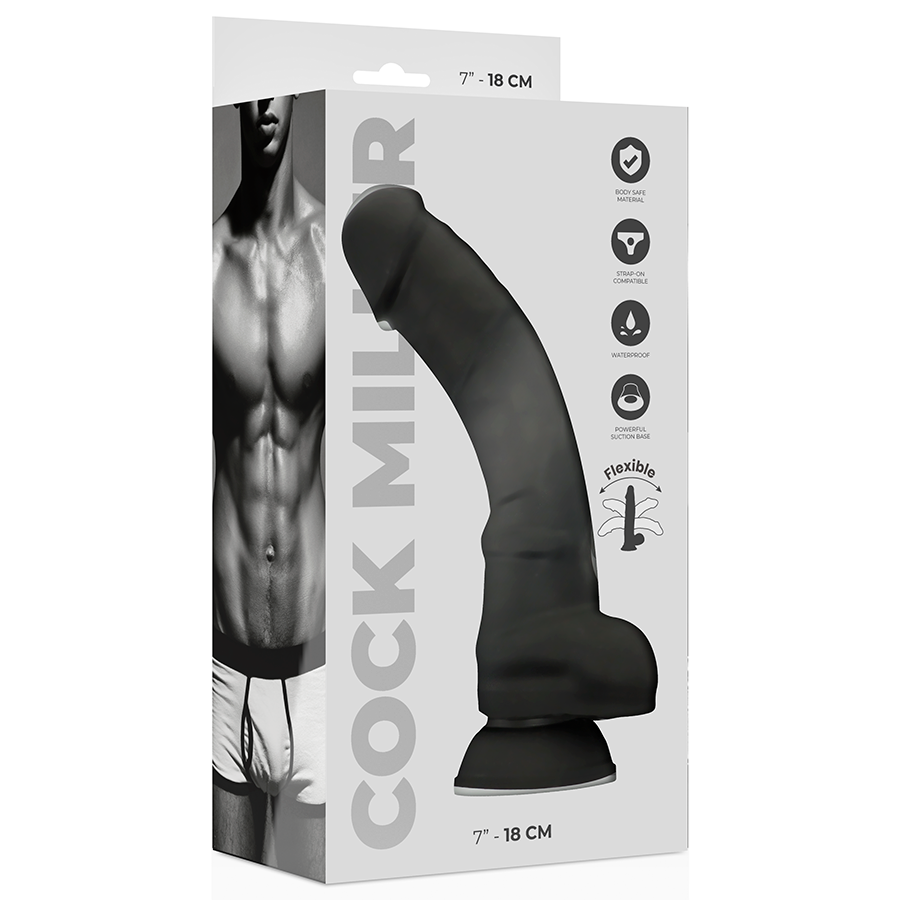 COCK MILLER - SILICONE DENSIDADE COCKSIL ARTICULÁVEL PRETO 18 CM