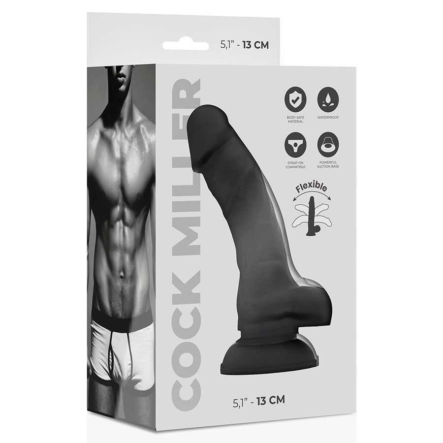 COCK MILLER - SILICONE DENSIDADE COCKSIL ARTICULÁVEL PRETO 13 CM