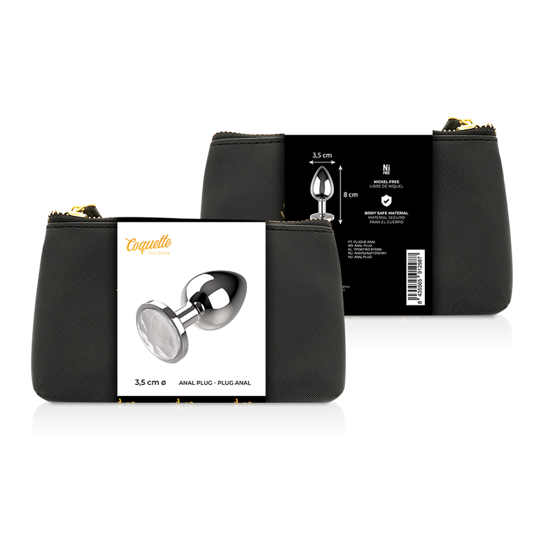 COQUETTE CHIC DESIRE - PLUG ANAL METAL COR TRANSPARENTE TAMANHO M 3,5 X 8 CM
