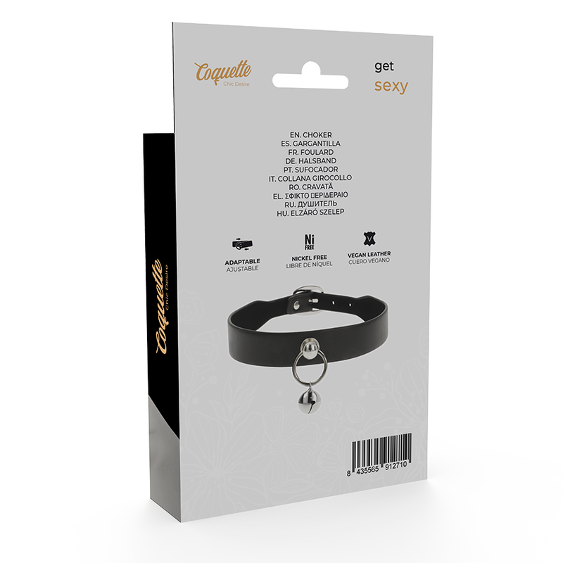 COQUETTE CHIC DESIRE - COLAR DE COURO VEGANO ACESSÓRIO FEMININO CHOCALHO/ARGOLA