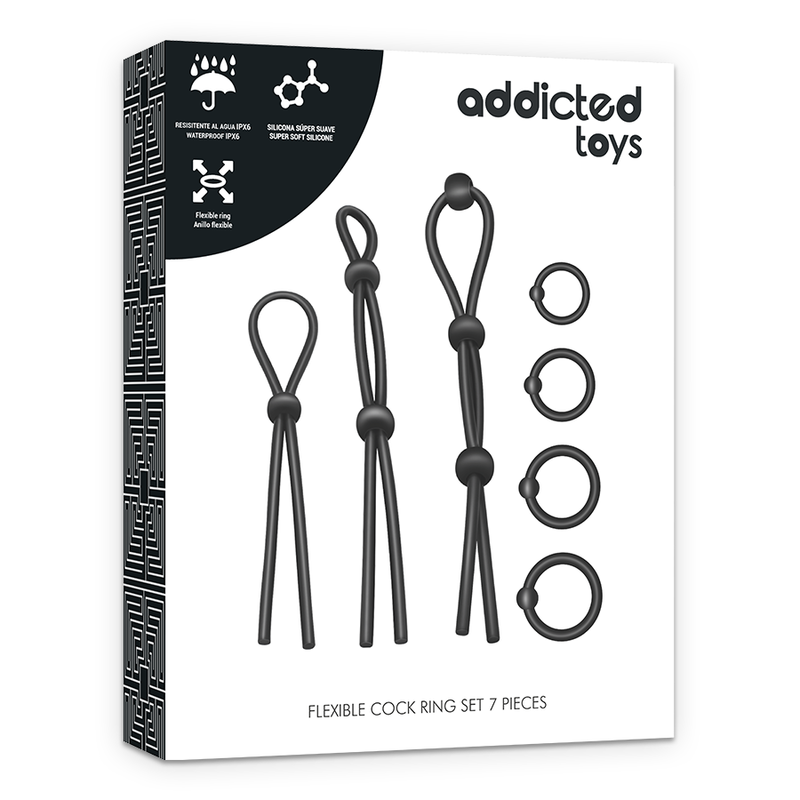 ADDICTED TOYS - CONJUNTO DE ANÉIS DE SILICONE FLEXÍVEL PARA PÉNIS 7 PEÇAS